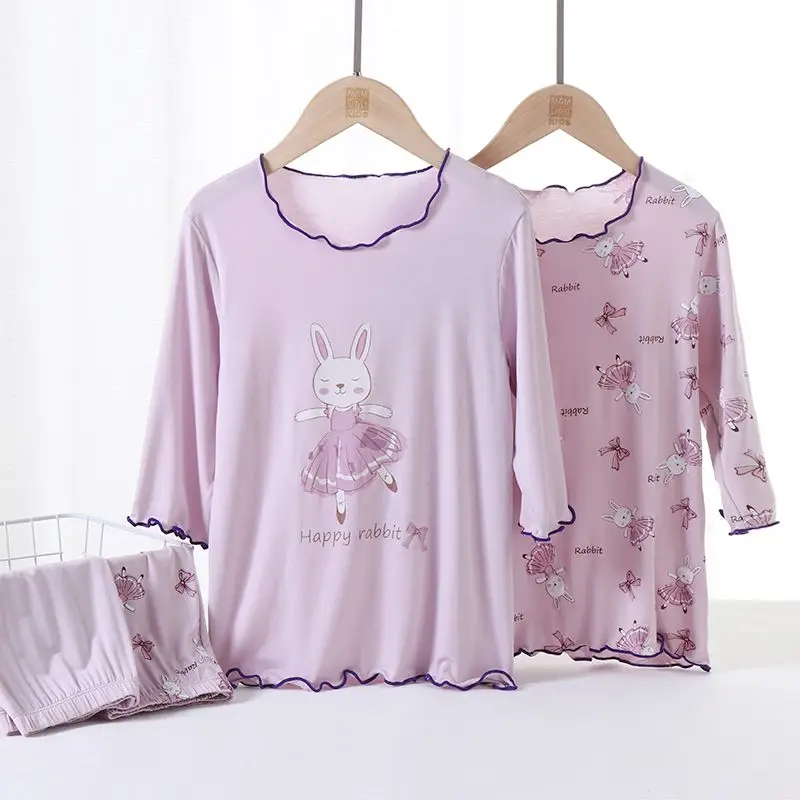 Girls' Ice Silk Breathable Summer New Style Pajamas Air-Conditioned Home Wear Rabbit Two-Piece Set Trendy