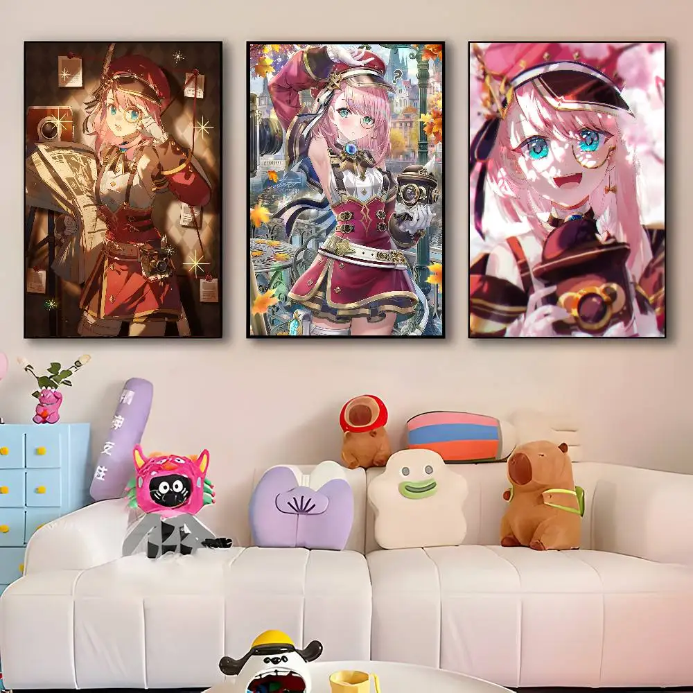 Game Genshin Impact Charlotte Posters HD Print Vintage Wall Art Decor for Home Study Room