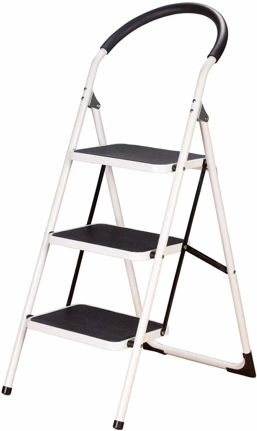 Step Ladder Stool Combo with Handgrip, Anti-Slip Folding Step Stool, Extra Wide Pedal Step Sturdy Household Ladder, Comfortable