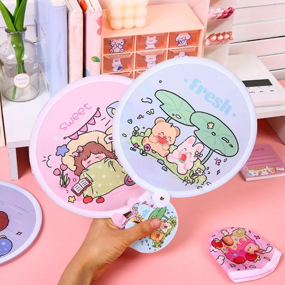 Multi Style Fan Summer Cute Cartoon Group Fan Cartoon Mini Cloth Folding Fan Pocket Round Fan Children Portable Folding Fan