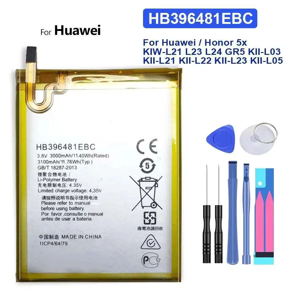 

HB396481EBC Long-Lasting Performance For Huawei Honor 5X Ascend G7 Plus G8 G8X Stable Mobile Phone Battery 3100Mah