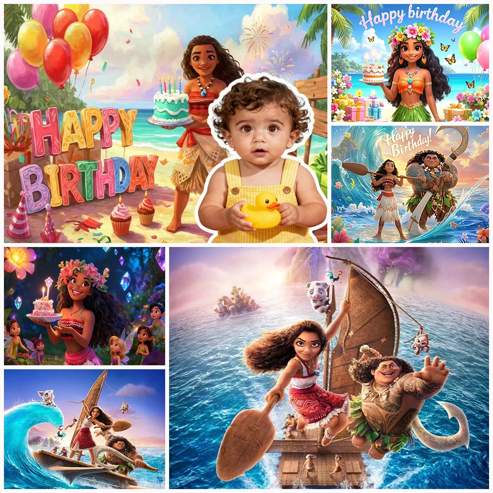 

Disney Moana 2 Background Kids Birthday Party Decoration Supplies Banner Backdrop Baby Shower Cake Table Photo Shoot Props Gifts