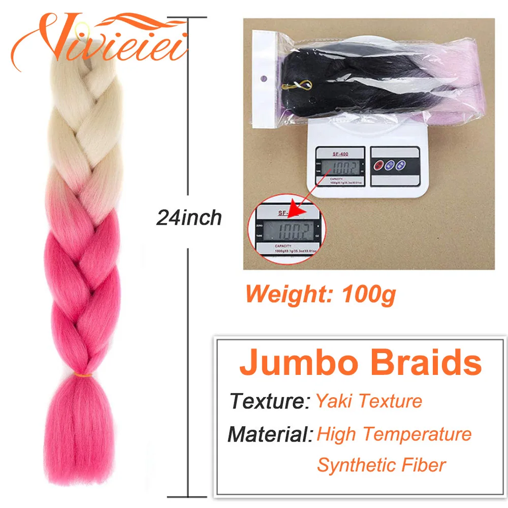 24 Inches Jumbo Braid Synthetic Braiding Hair Ombre Jumbo Hair Extension For Women DIY Hair Braids Pink Purple Yellow Gray