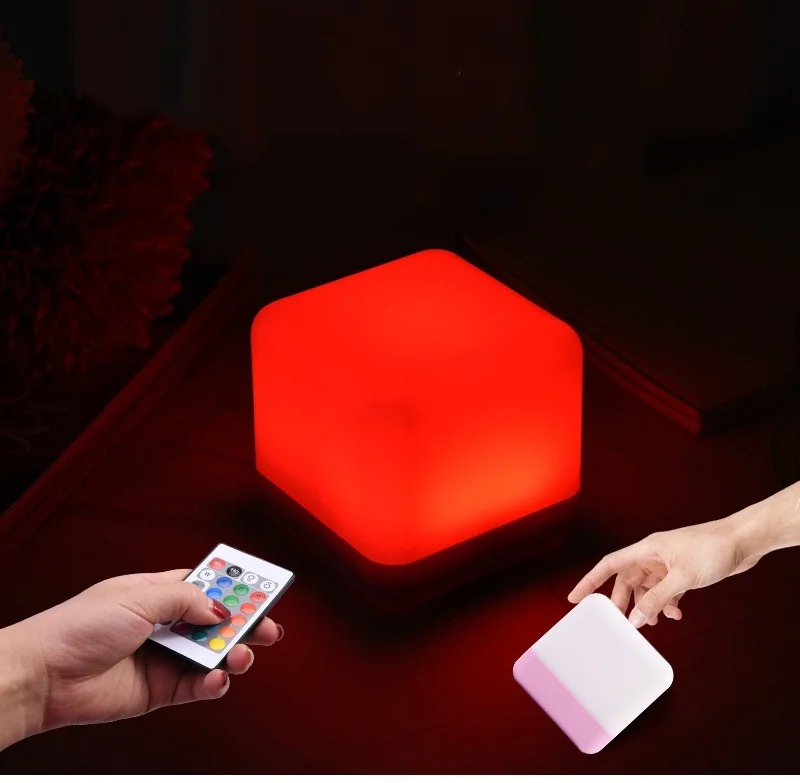 USB ชาร์จไฟ LED Cube โคมไฟตกแต่งแบบพกพาไฟกลางคืน W/รีโมทคอนโทรลห้องนอนโต๊ะ Ambient Lighting H80mm