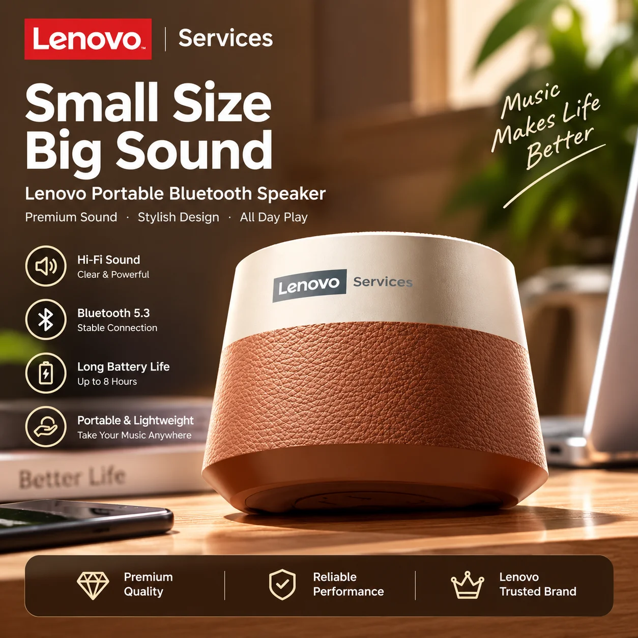 Original Lenovo HD103 With Deep Bass Sound Bluetooth 5.3 Speaker Big Audio Outdoor Soundbox Music Portable Camping Loudspeaker