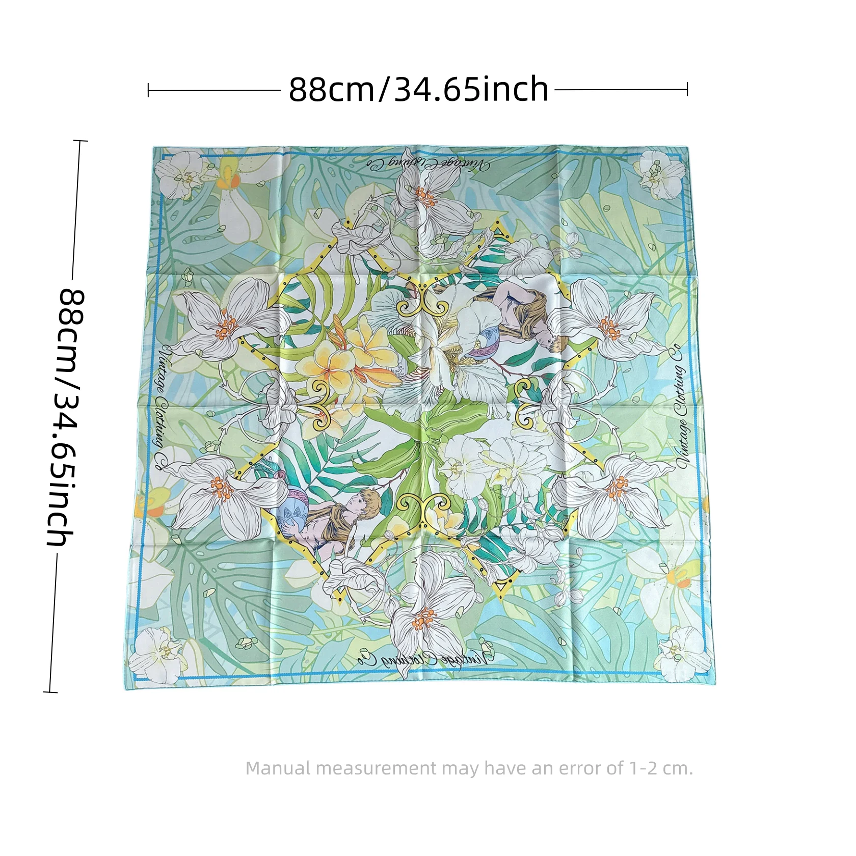 Bufanda verde claro 90/90 diseño de lujo para mujer bufanda de cuello rizado a mano Hijab pañuelo para la cabeza chal con estampado de flores 100 Pro seda