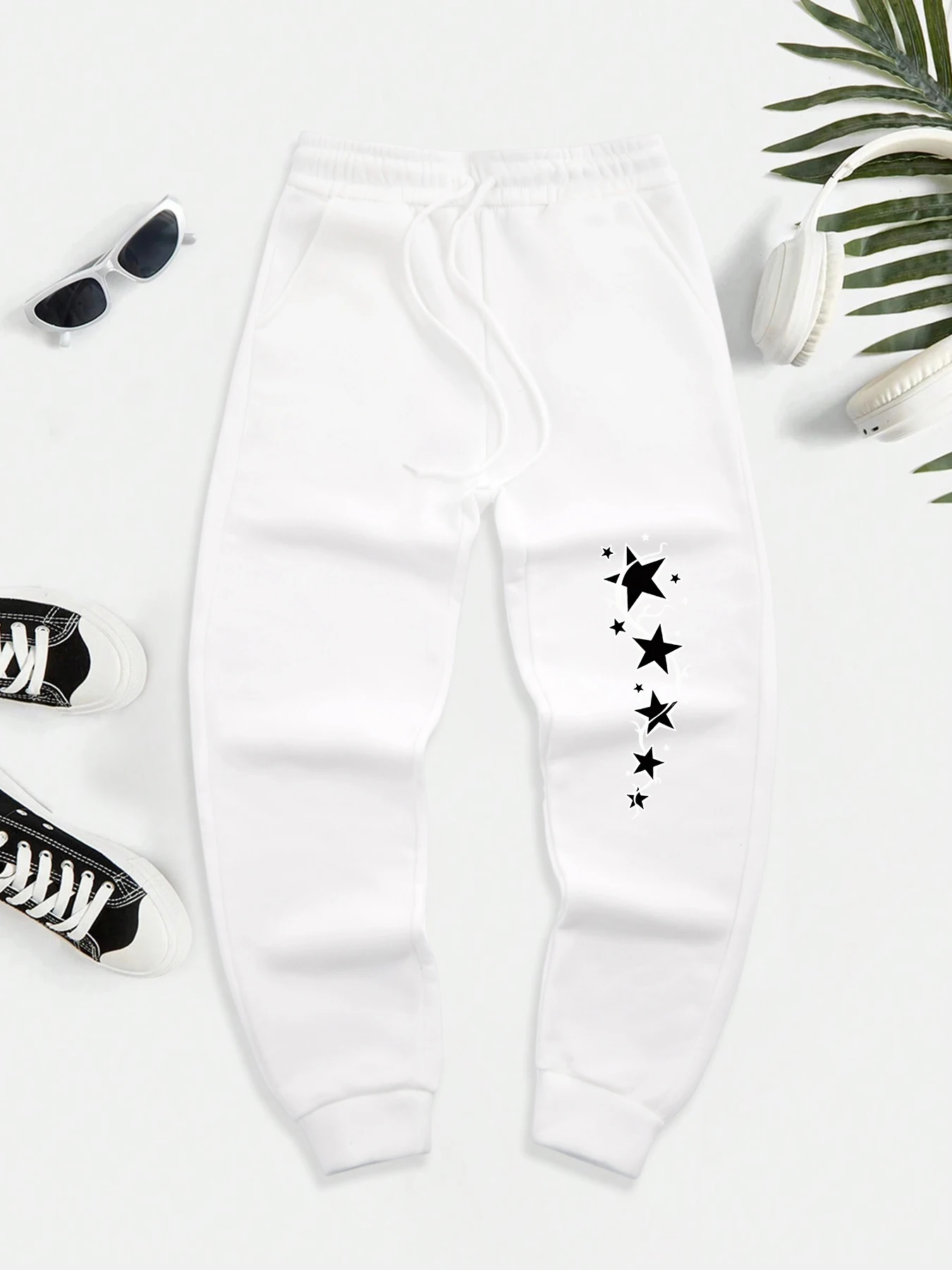 

Creative Black Pentagram Print Warm Pocket Sweatpants Mens Comfortable Jogging Pants Fleece Autumn Sweatpant Hip Hop Sport Pant