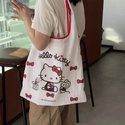 Kawaii Sanrio Hello Kitty Anime Shopping Bag Cute Portable pieghevole borsa a tracolla di grande capacità cento borse Tote Girls Gift