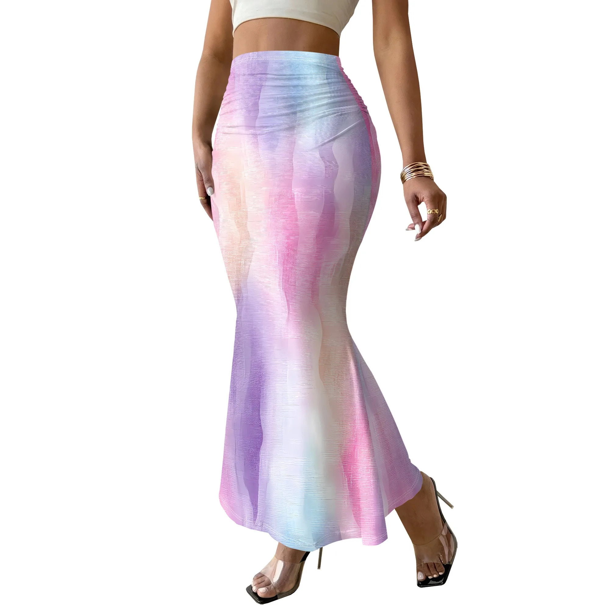 Tie Dye Print Skirt, Gradient Color Maxi Skirt, Bodycon Mermaid Skirt, Summer Beach Vacation Outfit, S-3XL