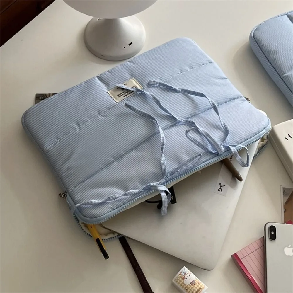 

New 11/13/15 inch Laptop Sleeve Case Bowknot Stripe Notebook Cover Large Capacity Shockproof Laptop Bag