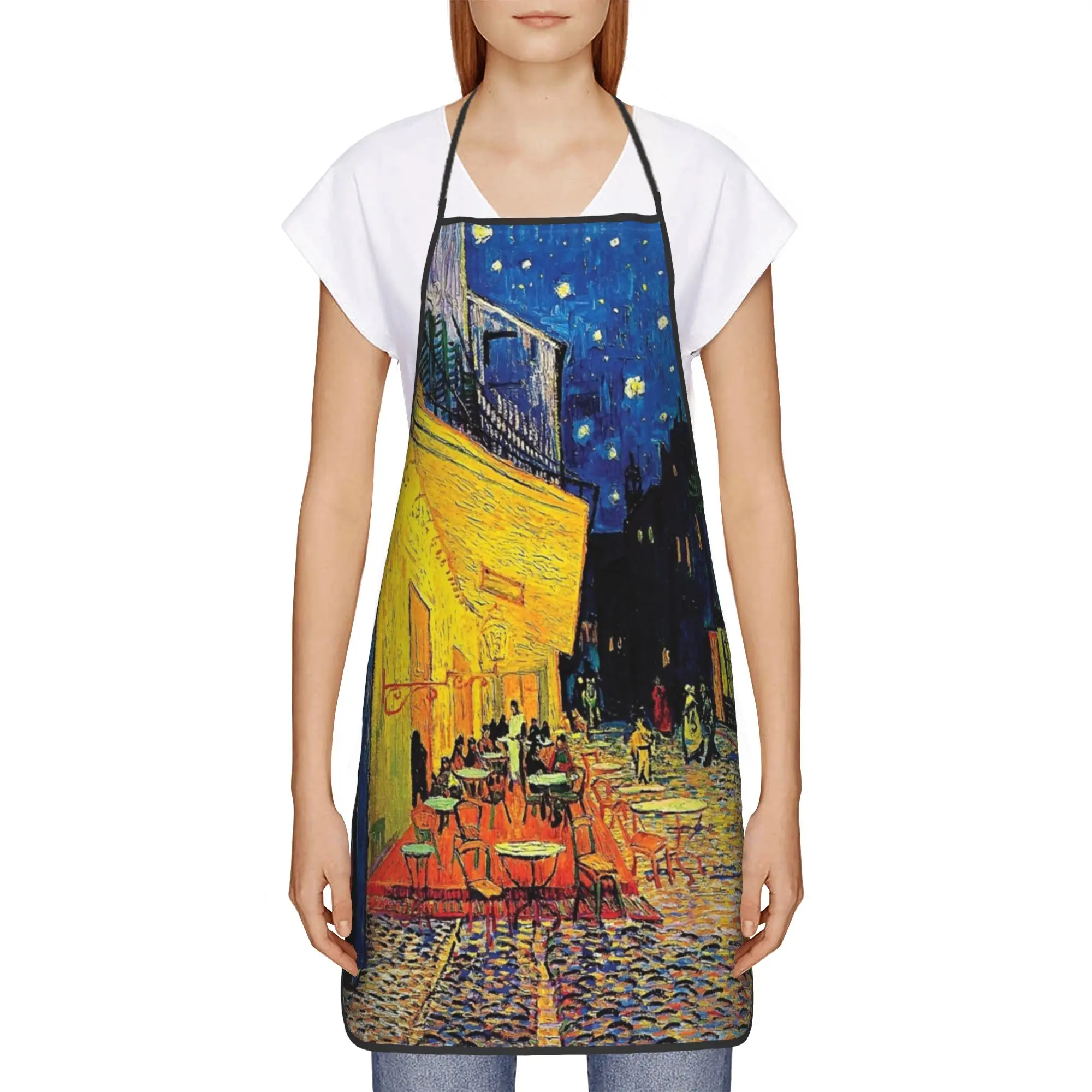 Vincent Van Gogh Cafe Terrace at Night Apron  Barber Restraunt Kitchen Accessories Cleaning Fashionable Aprons without Pocket
