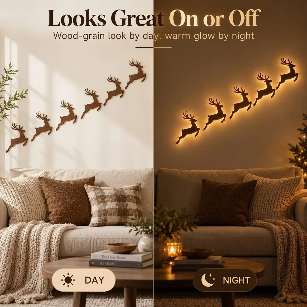 Christmas Wall Decor LED Light Up Santa Sleigh Reindeer Pine Tree Hollow Cutout Hanging Door Frame Home Holiday Party Decoration