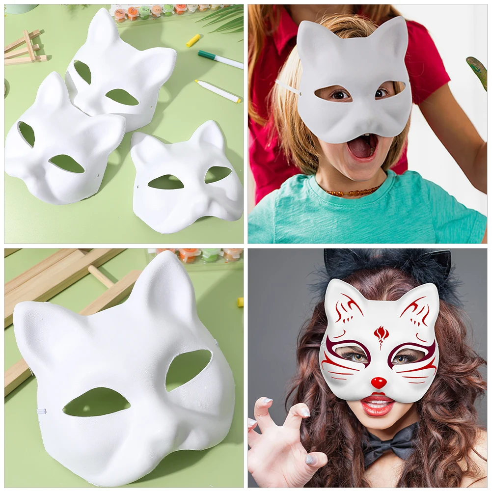 Paper Blank Mask Cat Fox Mask Half Face DIY Hand-painted Mask Cosplay props Anime Masquerade Halloween party decor