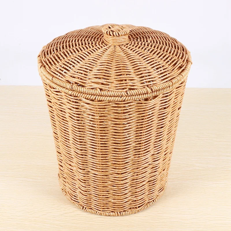 Woven Basket Trash Can Round Rattan Waste Basket With Lid Planter Woven Storage Baskets Wicker Wastebasket Garbage Bin