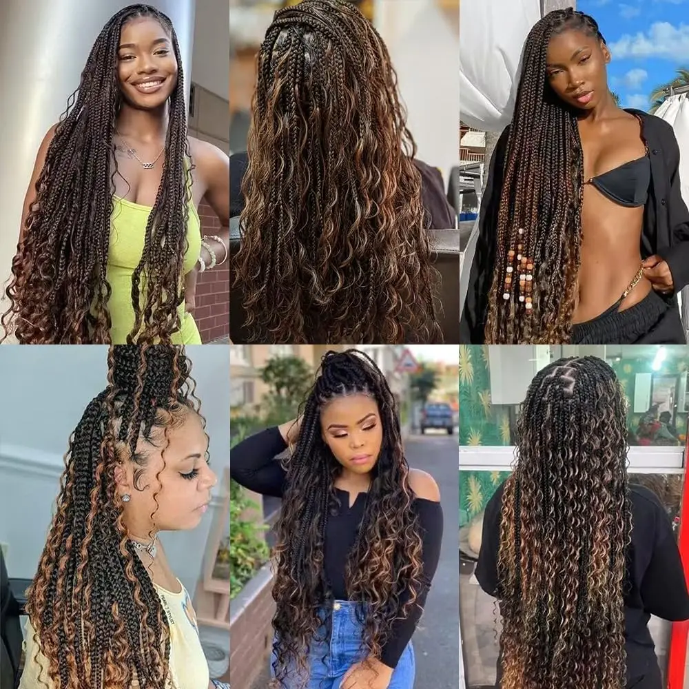 Deep Wave Boho Braids Cheveux humains pour femmes noires, Tressage bouclé, Sans trame, Brésilien