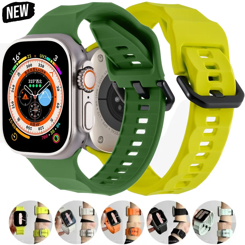 

Sports Soft Silicone Strap For Apple Watch Ultra 2 49mm 10 9 8 7 46mm 42mm 45mm 41mm Comfortable Wristband iWatch 6 5 3 SE Belt