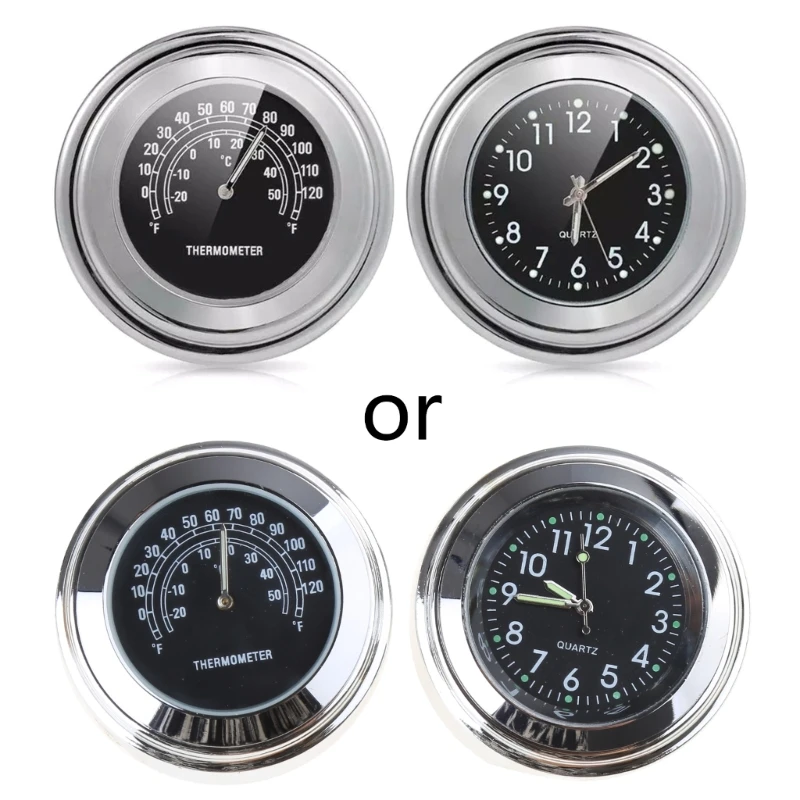 Motorbike Handlebar Clock Thermometer Waterproof Universal 7/8\
