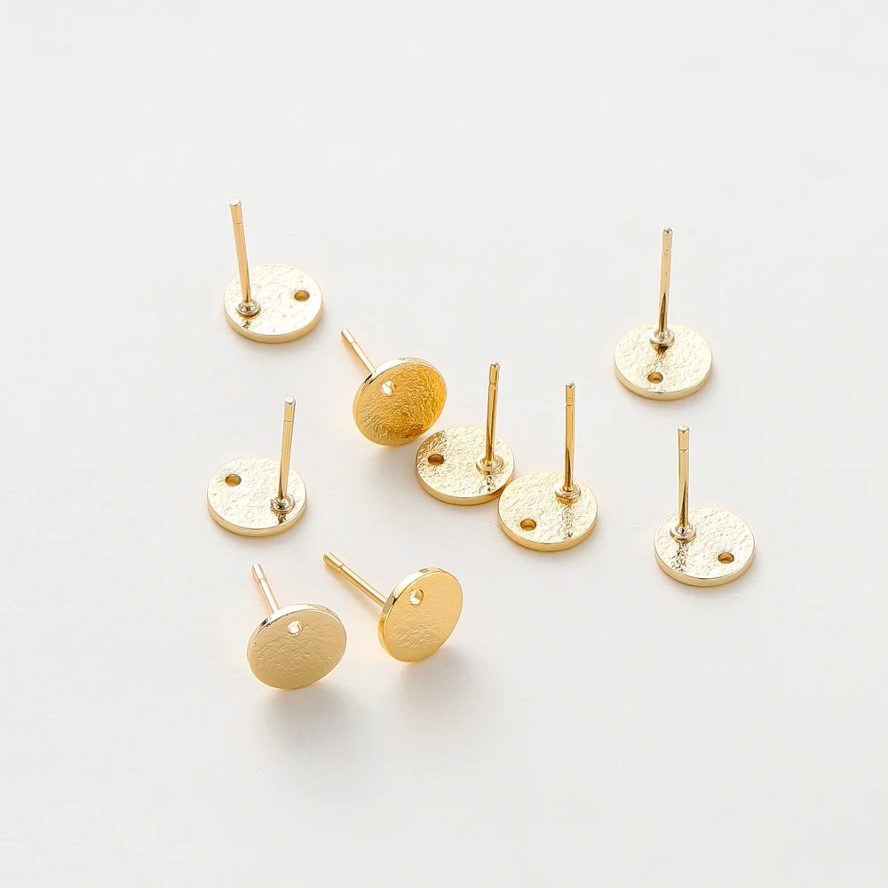 10Pcs 14K/18K Gold Color Plated Brass Frosted Ear Stud Earring Hooks for Jewelry Making DIY Earrings Accessories Supplies