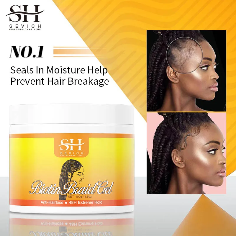 African Hair Styling Braiding Gel 100g Edges Control Hair Shaping Cream Traction Alopecia Biotin Anti Break Hair Wax Sevich