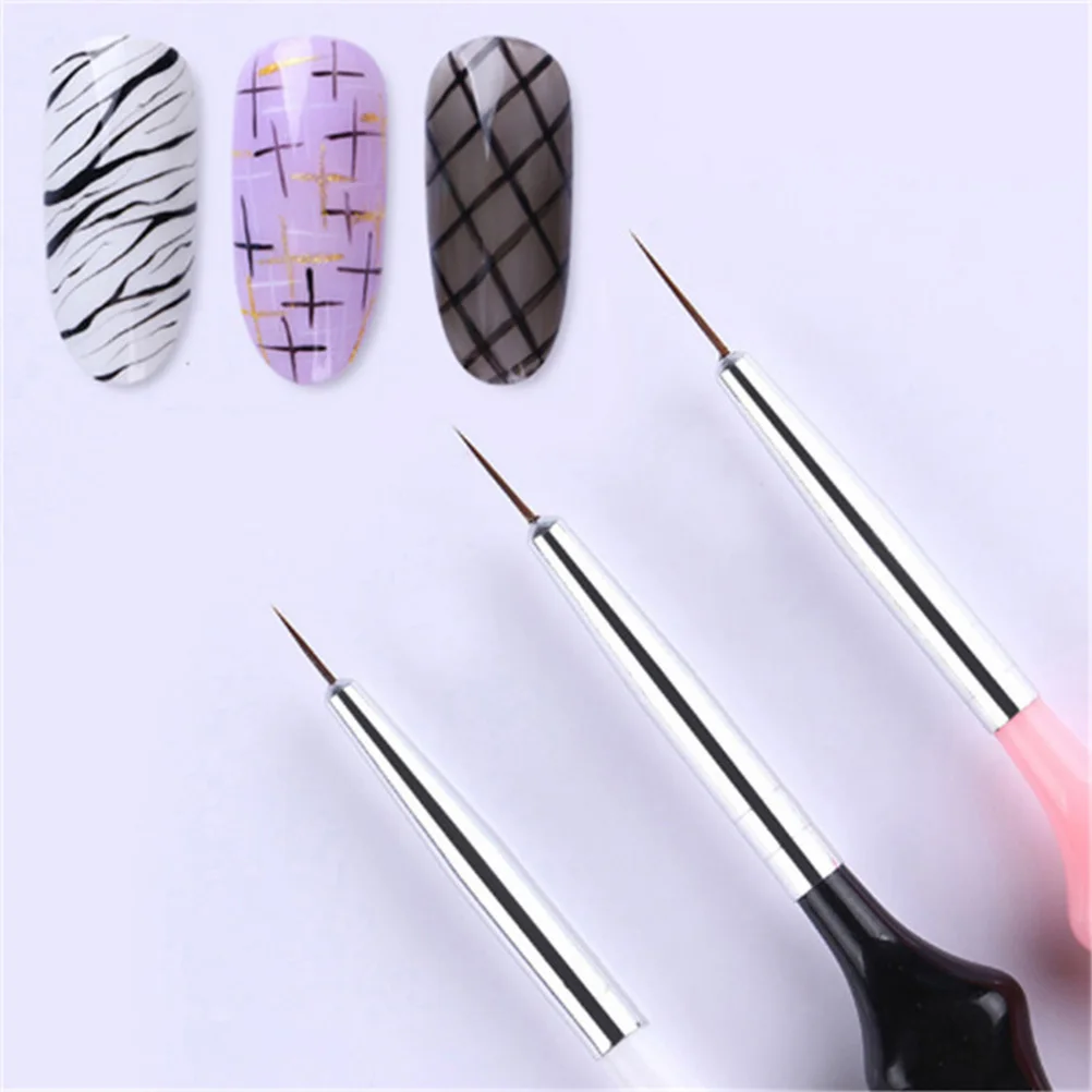 

3Pcs DIY Nail Brush Set for Fine Line Drawing Black White Pink Nail Art Tool Professional Detail Painting Pen Line for Nails