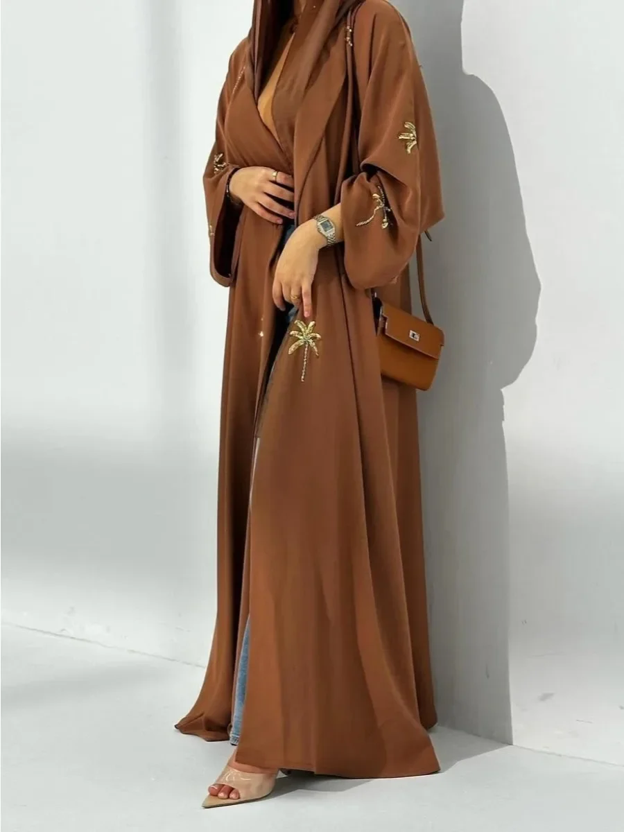 Eid Robe musulmane ouverte femmes Abaya broderie paillettes Cardigan musulman robes fête Caftan Jalabiya Ramadan dubaï Robe arabe 2025