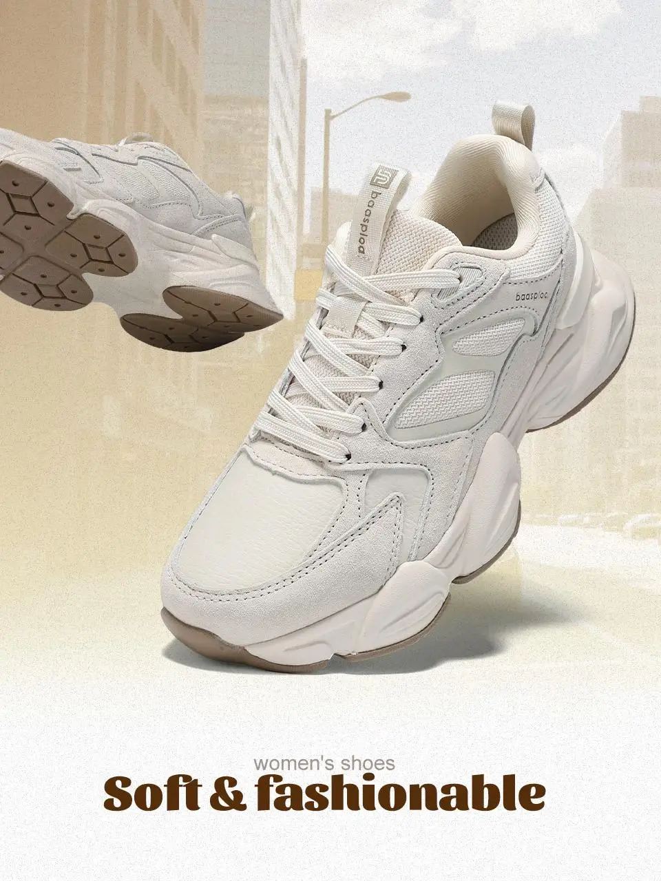Baasploa Frauen Casual Schuhe Komfort Leder Walking Turnschuhe Für Frauen Einfarbig Mode Sport Schuhe Non-Slip Höhe Erhöhen – Detail 3
