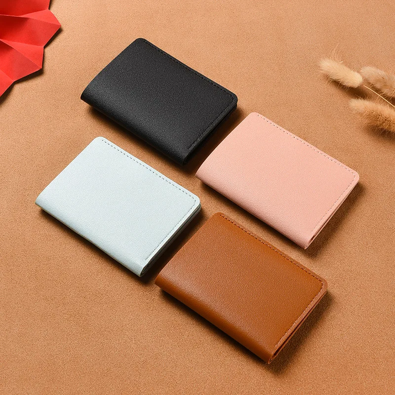 

Womens Small Short Wallet New Minimalist Mini Leather Card Case Thin Foldable