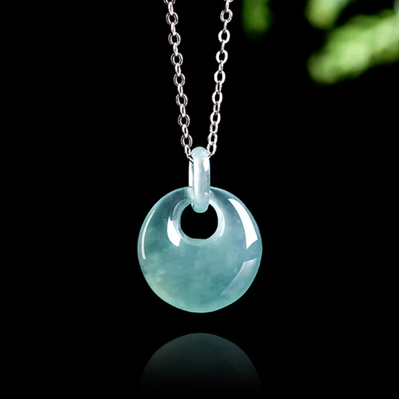 

Natural Blue Water Jade Engraved Hollow Princess Pendant 925 Silver Necklace Fashion Personality Men Women Couple Gift