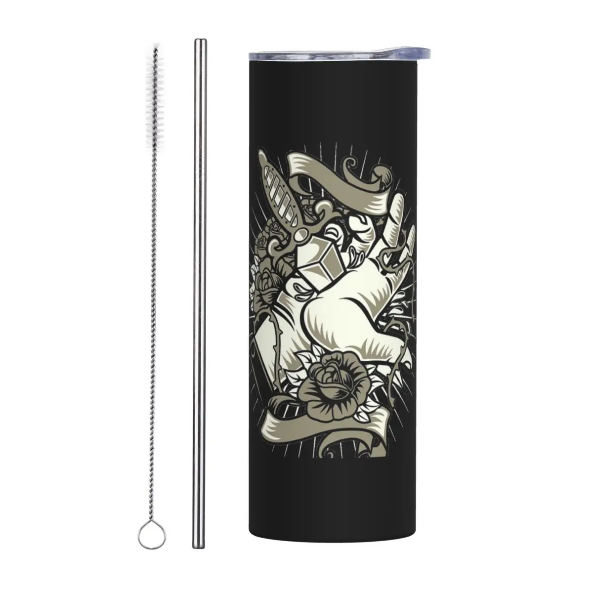 Bohemian Knife In A Hand Artwork  Awesome Bohemian Graphic Lover Gift Vacuum Insulated Mugs Thermal Cold Cup Straw With Lid 20oz
