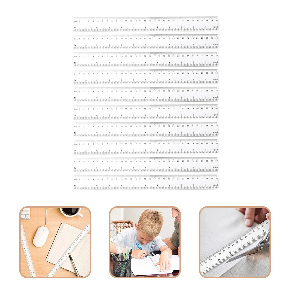 

20Pcs Clear Plastic Rulers 12 Inch Double Scale Metric and Inches for Students Office Home Drawing High Strength