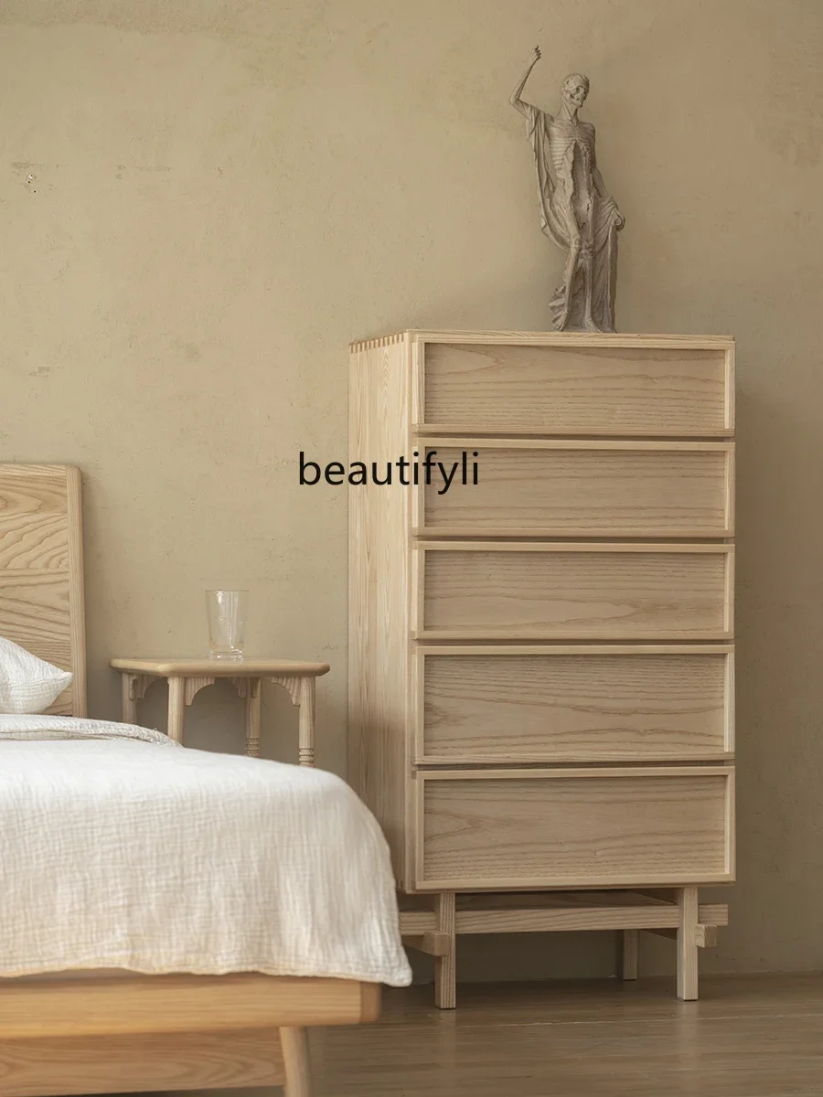 

Modern Minimalist Chest of Drawers Bedside Table Single Row Chest of Drawer Sofa Side Cabinet Solid Wood Log Silent Style