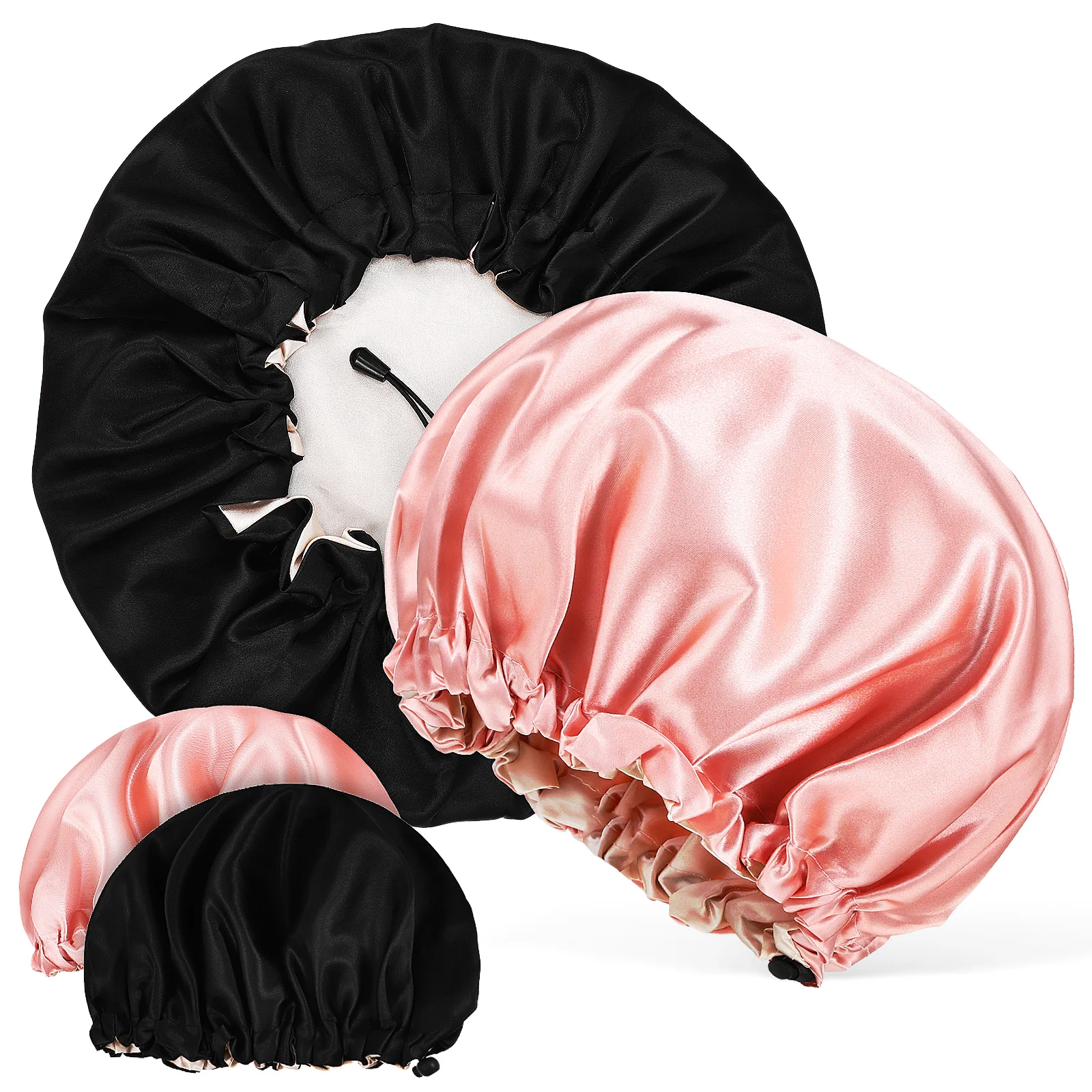 4 Pcs Satin Bonnet for Sleeping Caps Hair Protector Womens Hat Bonnets Black Scarf Double Layer Silk