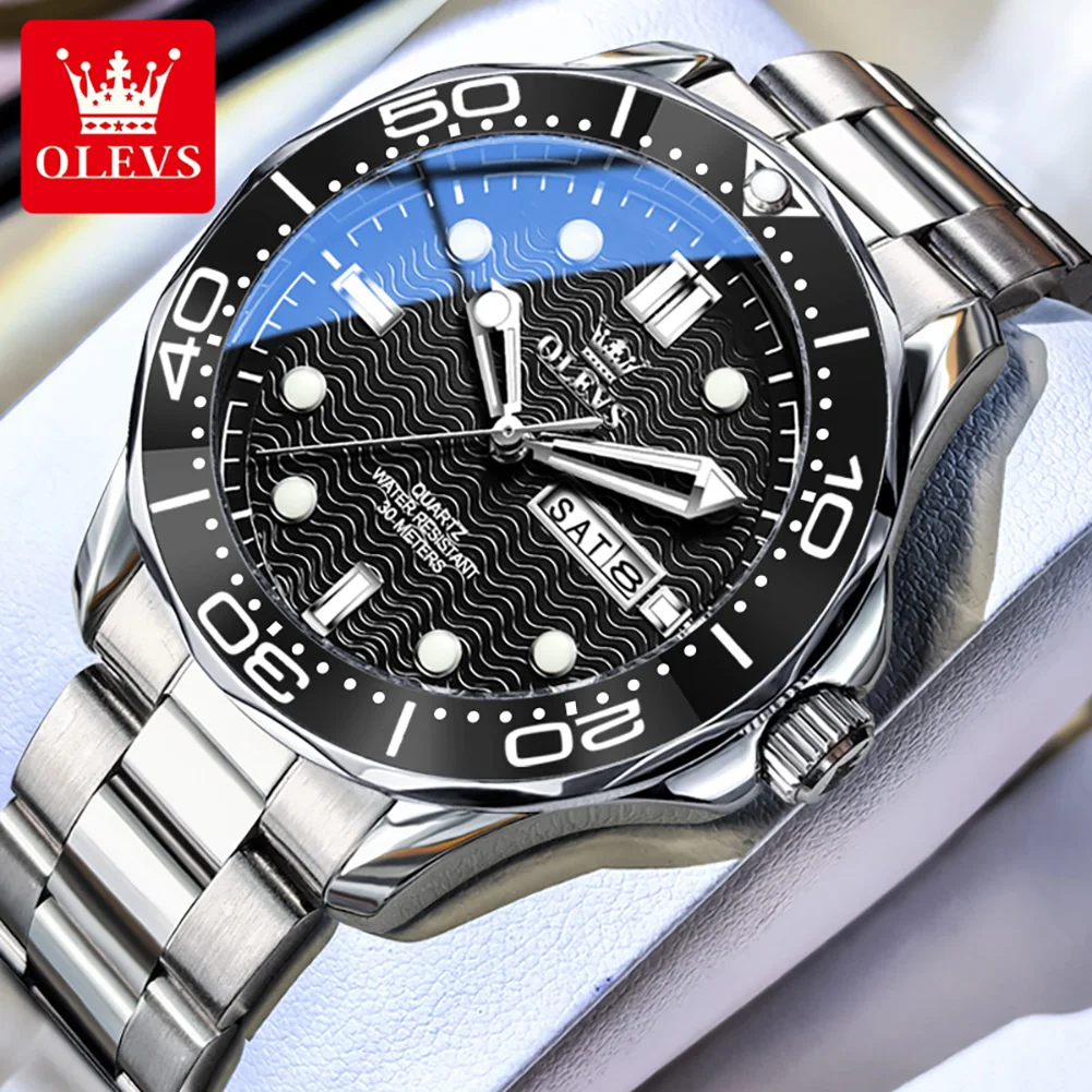 OLEVS Original Luxury Sports Diving Watch Man Waterproof Super Luminous Quartz Watch Stainless Steel Watches For Man Gift 3738