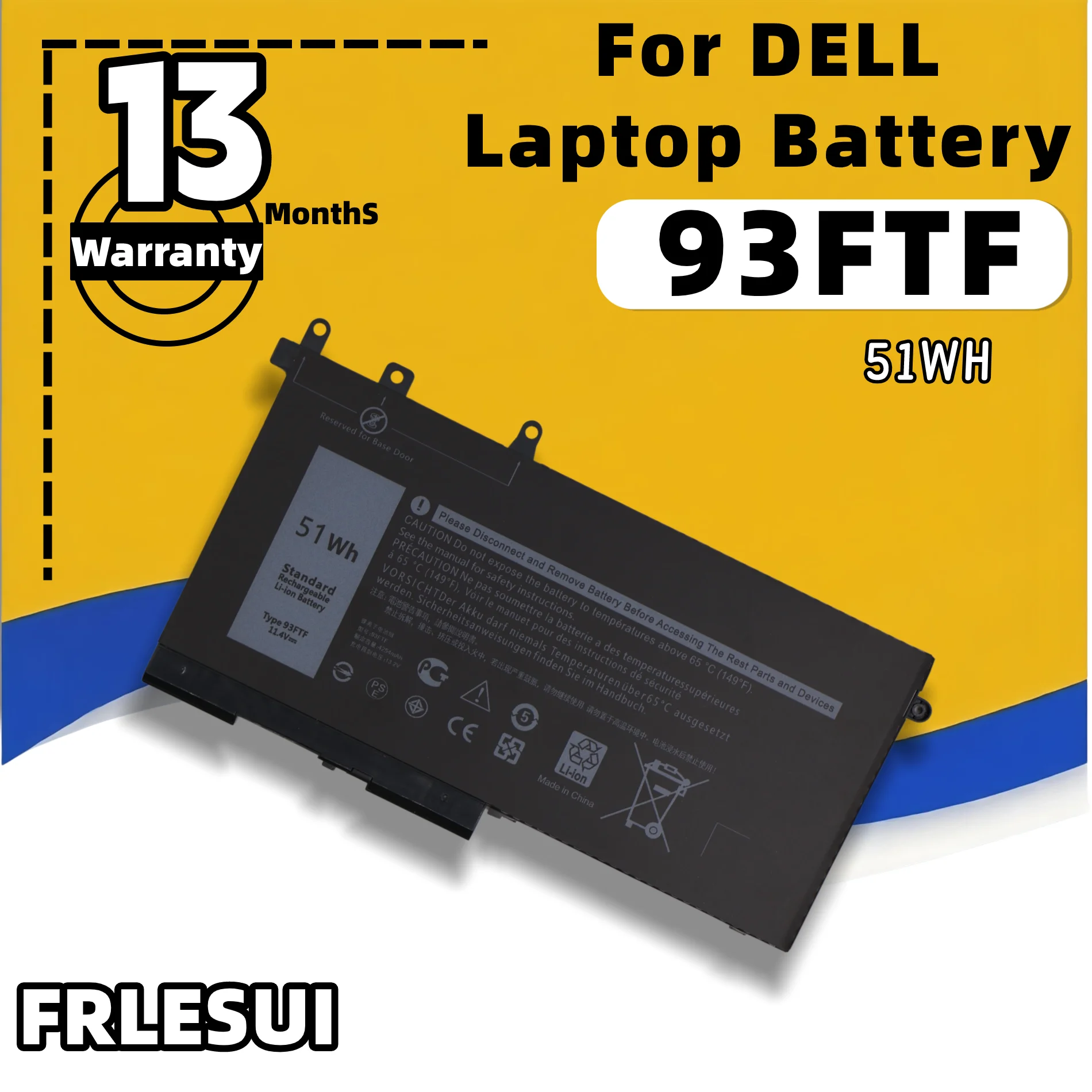 FRLESUI 93FTF Replacement Laptop Battery D4CMT For Dell Latitude 5280 5290 5590 11.4V 4254mAh 51Wh Li-ion, Brand New13M Warranty
