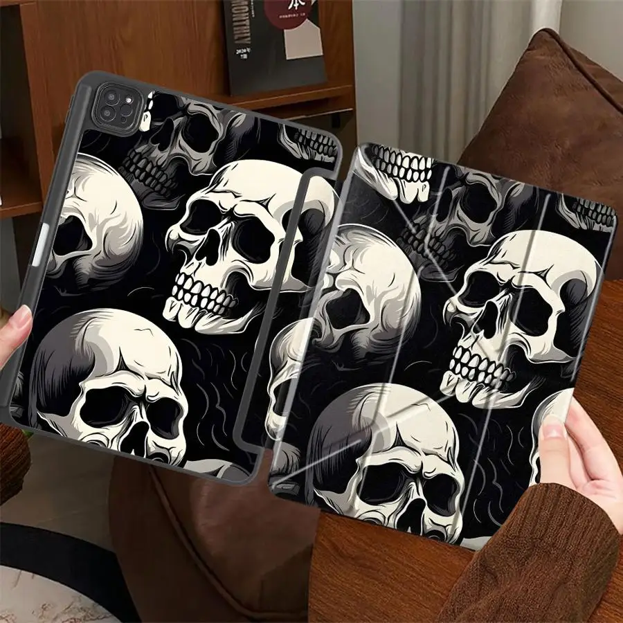 Holder Cover Tablet Case For iPad Pro 11th 10th 9th 8th 7th 12.9inch Mini 6 7 Air 4 5 M3 M2 M4 11inch Pro 2025 Cartoon Skull