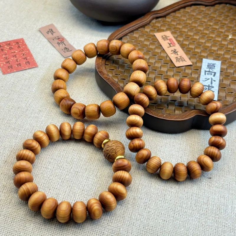 Taihang high-oil cypress wood bracelet made from aged materials, single-loop abacus beads, wooden cultural artifact, sandalwood