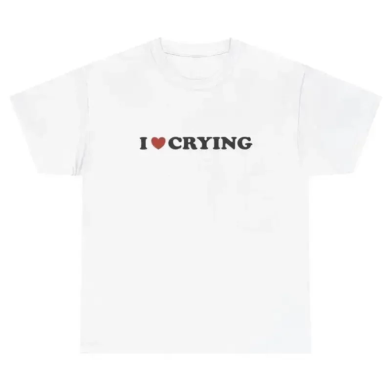 I Love Heart Crying T Shirt Funny Sarcastic Mental Health Silly Ironic Y2K Tee
