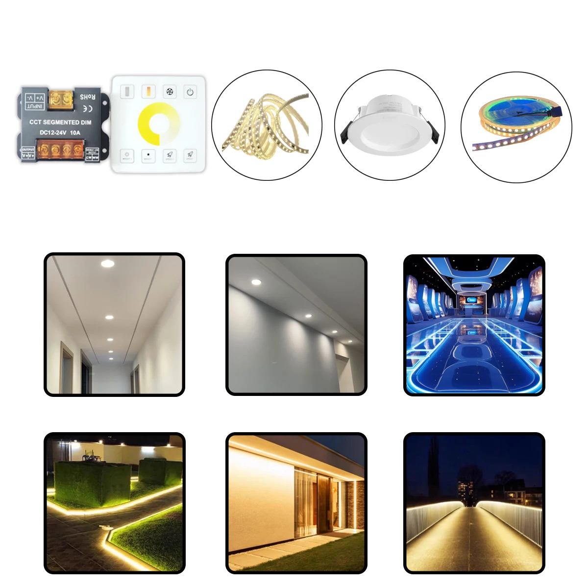 RF Wireless 86-Type Dual CCT Touch Dimmer - 10A Tunable White Panel Controller (DC5-24V)