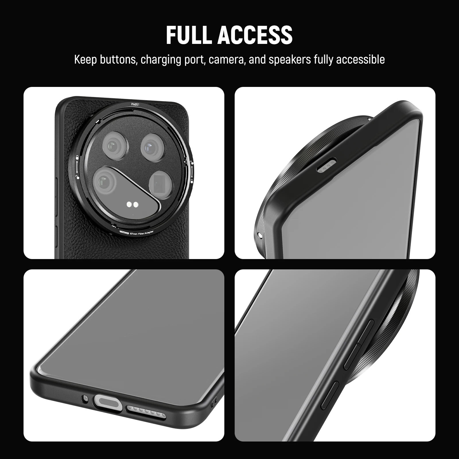 Neewer 14 Ultra Schutzhülle mit kabelloser Aufladung, 17 mm Objektivhalterungen und 67 mm Filteradapter, TPU + PC für Xiaomi 14 Ultra – Detail 6