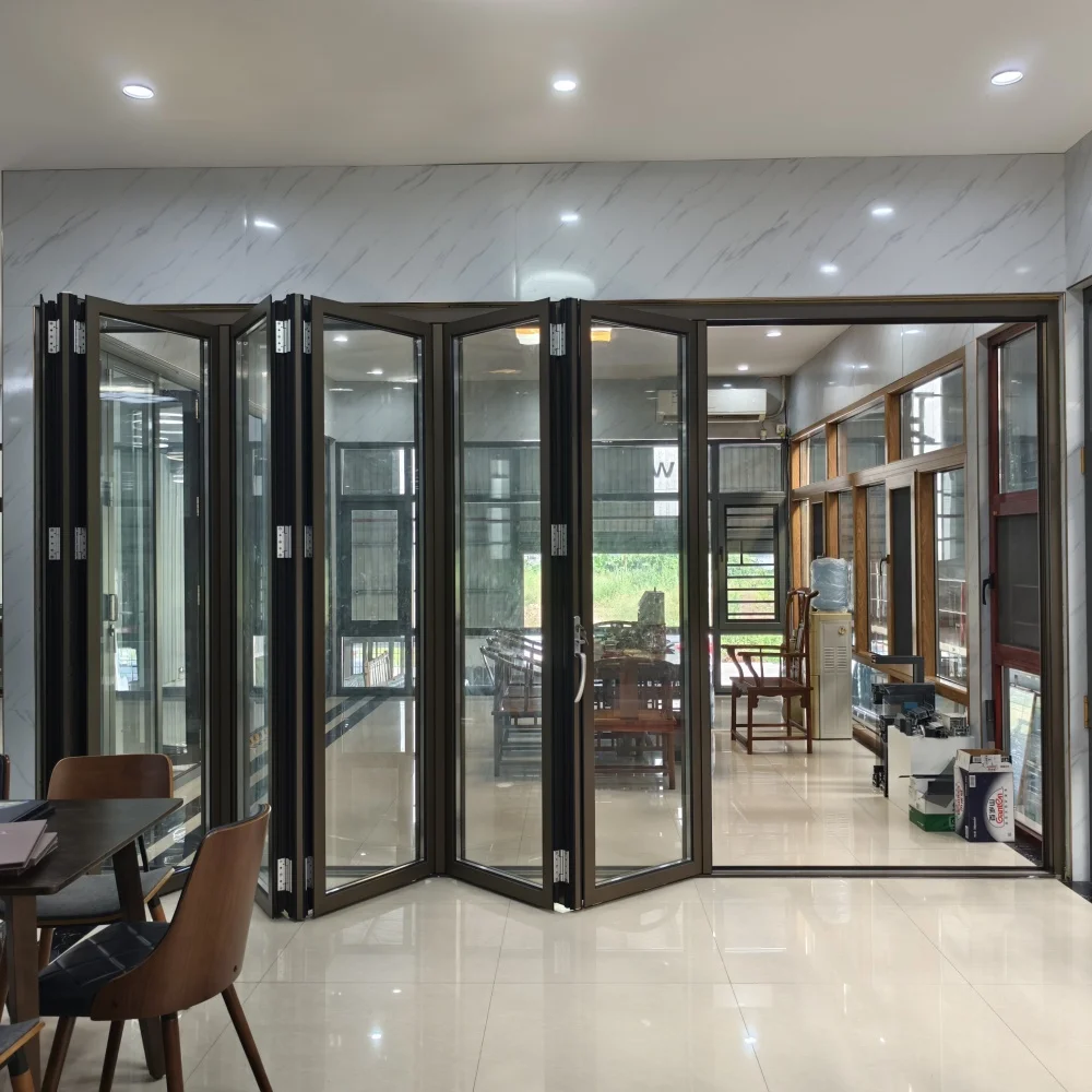 DN Accordion Door Double Glazed Aluminium Bi Folding Door Residential Building Exterior 2.0mm Balcony Glass Folding Doors