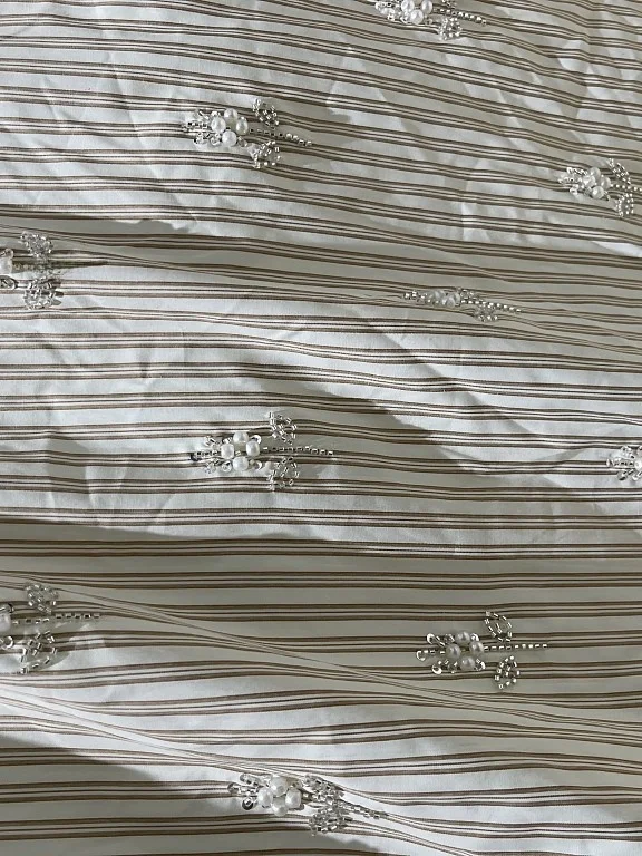 Khaki Cotton Polyester Casual Four-leaf Clover Patterned Shirt Embroidered Fabric Floral Lace Trim Sewing Material Home Decor