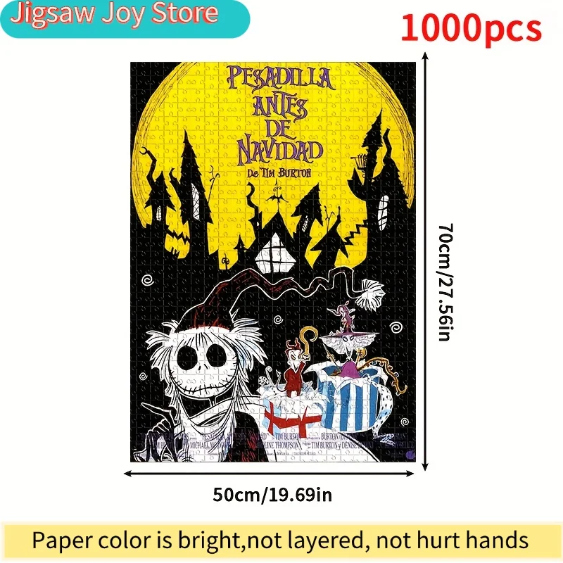1000pcs Puzzle Featuring Cartoon Characters from "The Nightmare Before Christmas" with Jack And Sally, The Moon, Zero, Zombie
