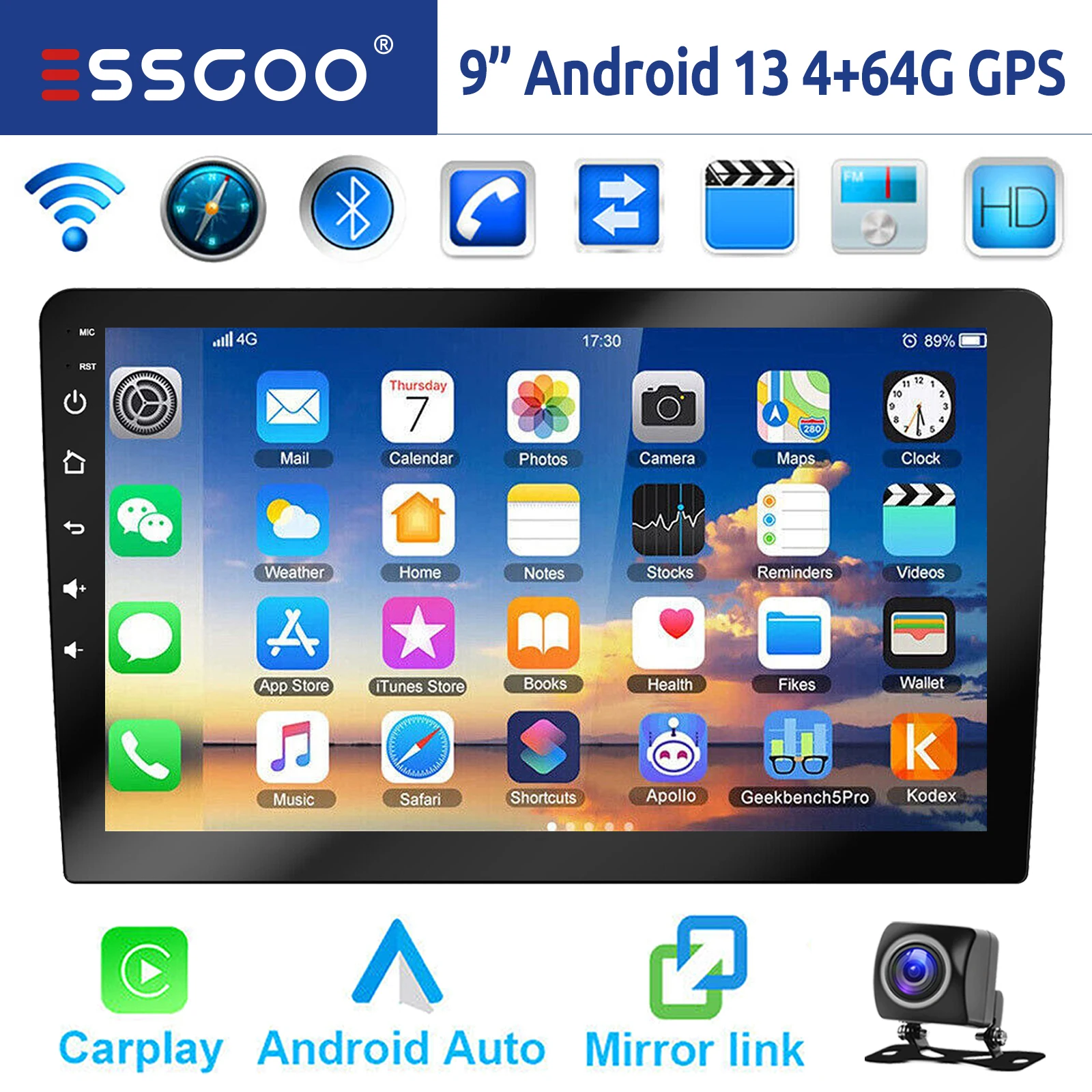 ESSGOO 9インチポータブルCarPlayモニター状態良好品フィルム付 Sf22b93a2f58a46b5ba837ebe106c1