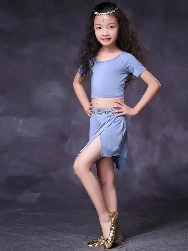 Belly Dance Suit Modal Top Short Sleeves Split Skirt Practice Clothes Set Child Elegant Profession Performance Clothing