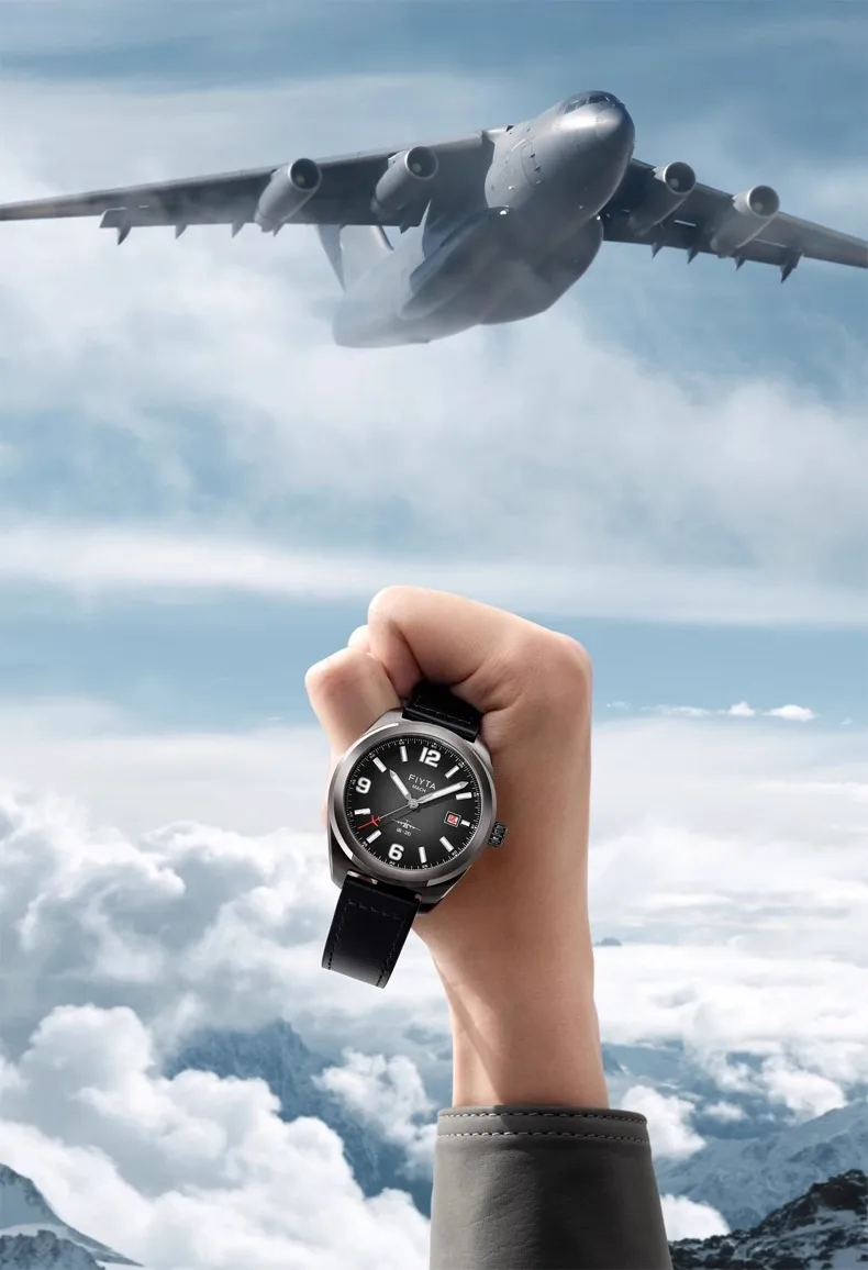 ساعات ميكانيكية أوتوماتيكية من Fiyta للرجال، ساعات رجالية عصرية مقاومة للماء بطول 100 متر من كريستال الياقوت المقاوم للصدأ