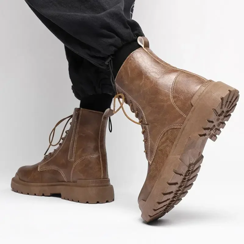 Botas impermeables de goma con cordones de cuero para hombre, zapatos clásicos, talla 44, diseñador Retro, promoción, nueva oferta de moda, 45