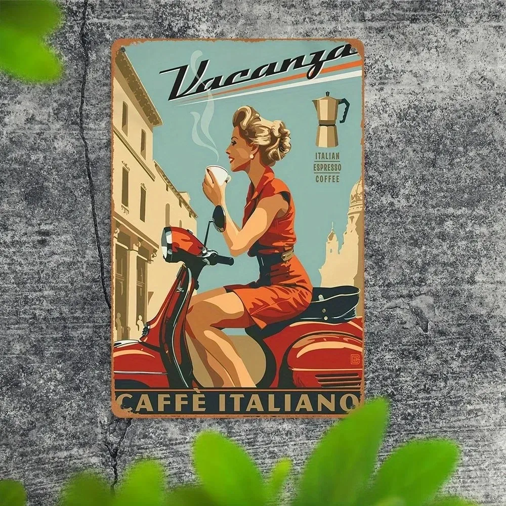 

ESPRESSOVINTEDGE Italian Coffee Heritage Wall Art – Retro Aluminum Sign with La Pavoni Machine Embossing