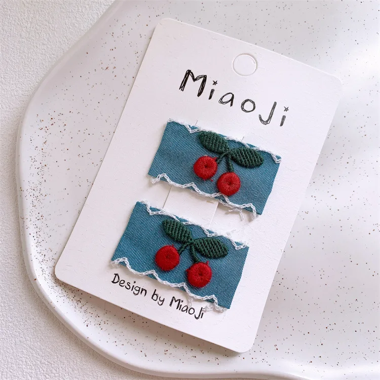 

Заколки для волос по бокам для девочек, джинсовые синие тканевые зажимы с бантом и сердечками, нежные аксессуары для волос без повреждений