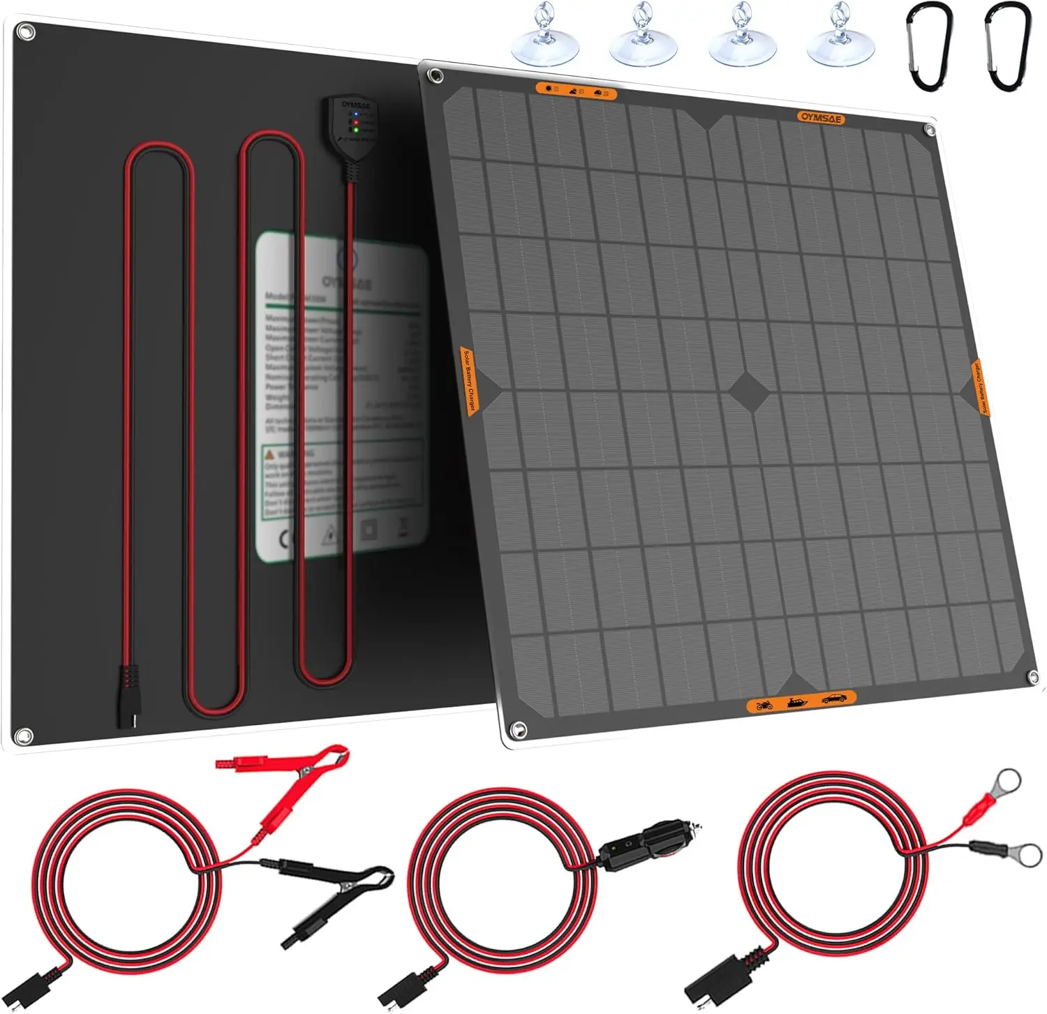

20W 12V Solar Trickle Charger with Waterproof Panel, Cigarette Lighter Plug & Clips for Car, RV, Boat