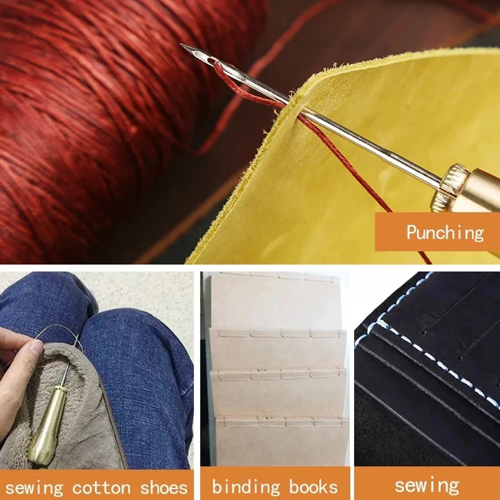Suitable for Repairing Leather Canvas Tent Shoes New 1/5Pcs Leather Sewing Kit, Copper Handle Leather Sewing Awl, Needle Set